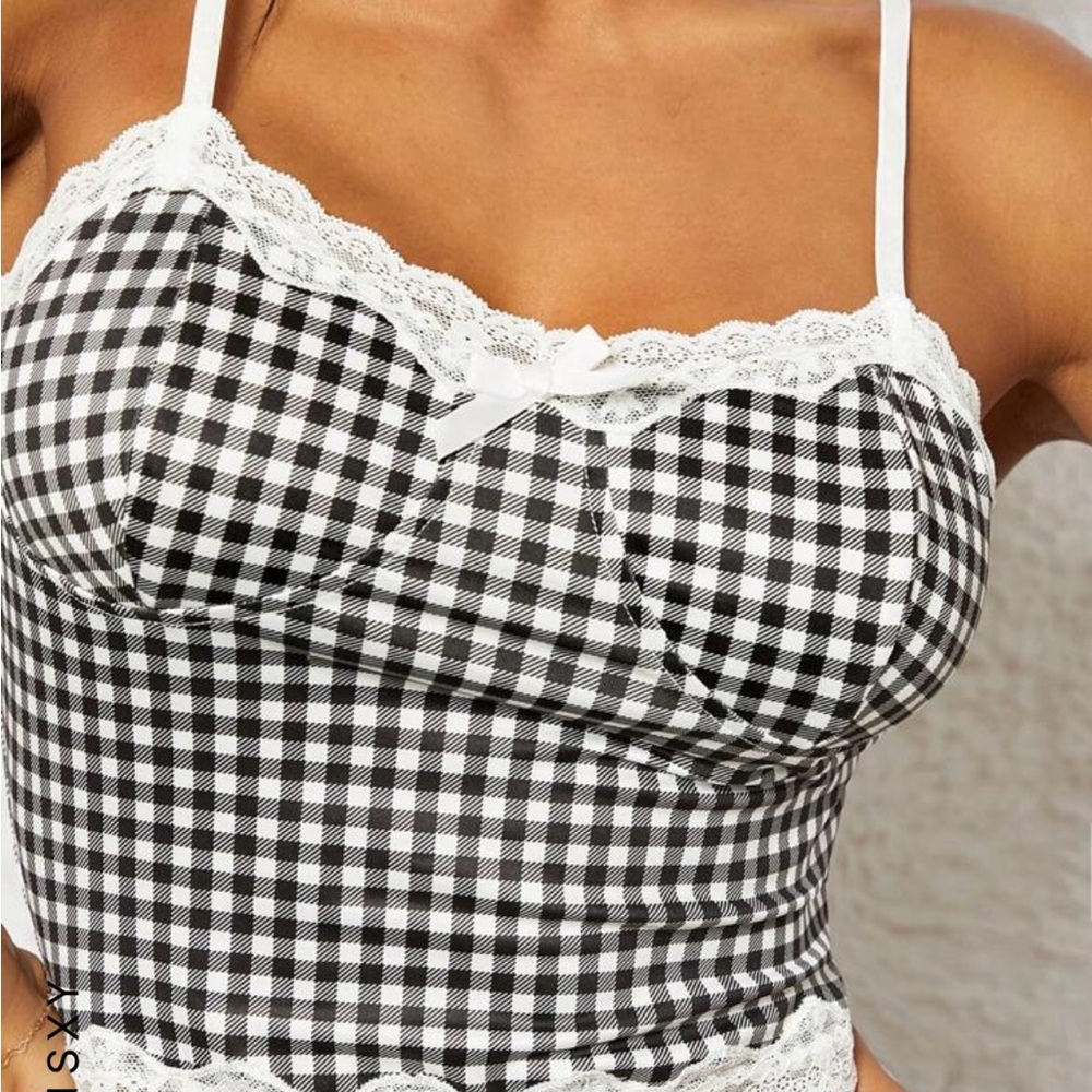 SHEIN size medium black and white with lace detail checkered matching set - Picture 4 of 9